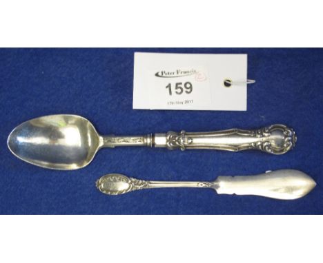 George Unite Silver jam spoon, Victorian, with Birmingham hallmark, together with a small mappin & webb silver fish knife wit