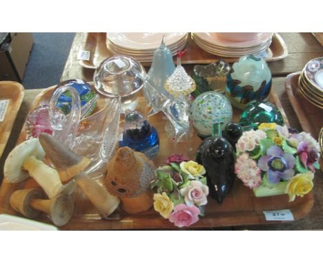 Tray of assorted items to include various paperweights including: Caithness, some in the form of animals; Royal Adderley 'Flo