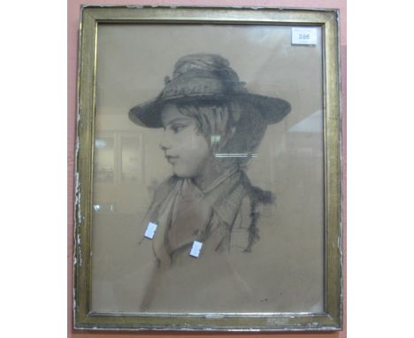 E. Fynney, portrait of a young girl in straw hat, signed, pencil sketch, dated: '87.  Framed and glazed.(B.P. 24% incl. VAT)