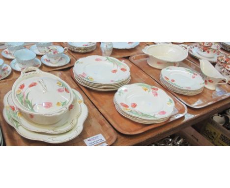 Three trays of J. and G. Meakin 'Grace and Beauty' dinnerware items comprising: various frilled plates; tureen and cover; ova