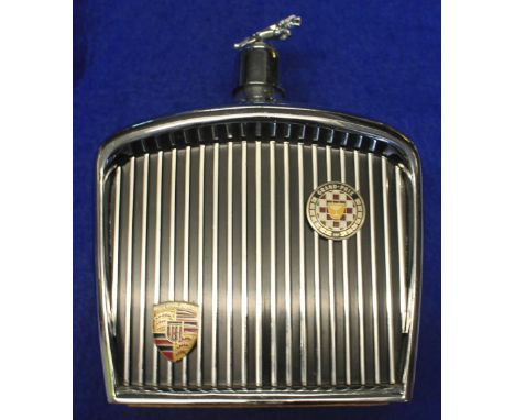 Novelty Jaguar hip flask decanter in the form of a jaguar front grill with jaguar finial to top.(B.P. 24% incl. VAT) 