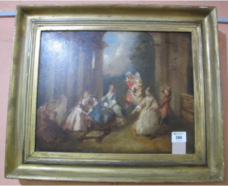 18th Century British School (follower of Henry Andrews), interior scene with figures, including children playing.  Oils on bo