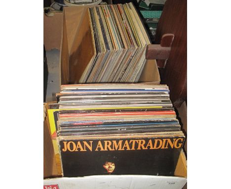 Two boxes of assorted vinyl 33RPM long playing records to include: Joan Armatrading; The Bothy Band; Sandy Denny; Leonard Coh