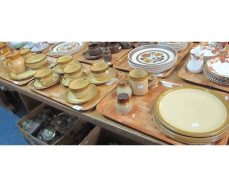 Three trays of T.G. Green Ltd. 'Granville' design items comprising: mugs and saucers; salt and pepper; egg cups; plates; jugs