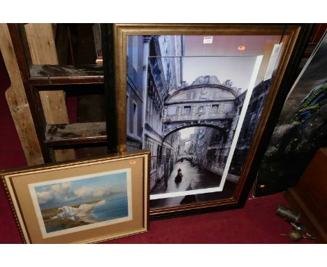 A three-dimensional photographic print of a Venetian backwater, 90 x 60cm, in glazed frame; together with a Frank Wootton pri