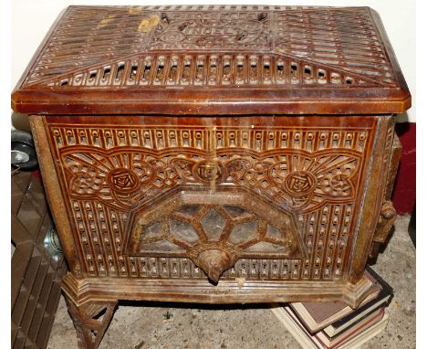 A 1930s French enamelled cast iron woodburner by Pied-Selle, w.52cmCondition report: Front right hand foot currently loose bu