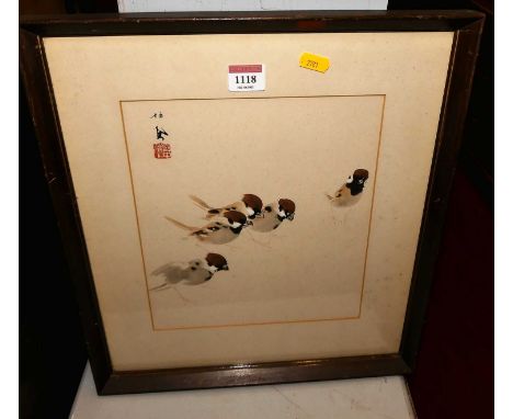 A Japanese bird print, signed and with studio seal, 26 x 23cm 