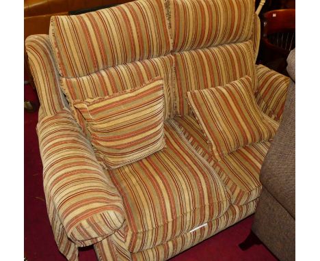 A contemporary Parker Knoll striped upholstered two-seater sofa, raised on turned forelegs, w.150cm