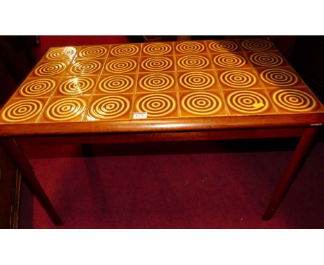 A 1970s teak and tile-top inset coffee table, w.81cm 