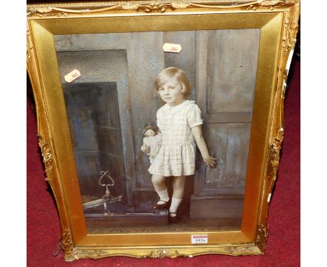 Frank Brown - child portrait overpainted print, 40x30cm, and one other again by the artist, and W Owen RA - John Parsons, D.D