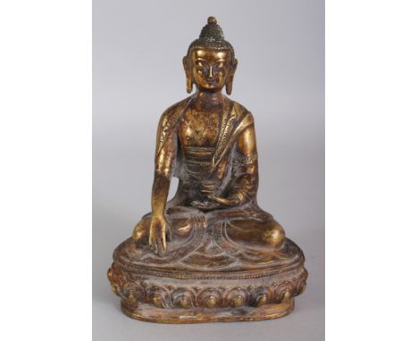 A CHINESE BRONZE FIGURE OF BUDDHA, seated in dhyanasana on a lotus plinth, 8.25in high.