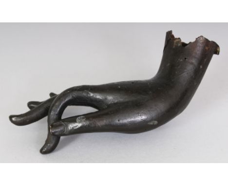 A 19TH/20TH CENTURY THAI BRONZE MODEL OF BUDDHA'S HAND, the fingers in vitarka mudra, 7.25in long.