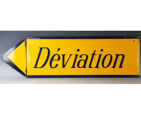 A mid-20th century French 'Deviation' enamel road sign, width 100cm.