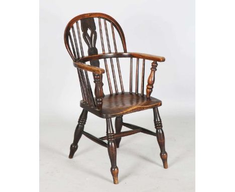 A small 19th century ash and elm hoop and stick back Windsor armchair, height 83cm, width 47cm.