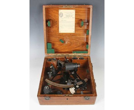 A mid-20th century sextant by S. Smith &amp; Sons, boxed, with National Physical Laboratory certificate, together with a bras