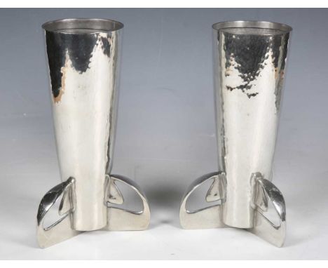 A pair of Liberty &amp; Co 'Tudric' pewter vases, designed by Archibald Knox, model number '0227', stamped 'Solkets Tudric Pe