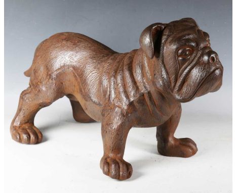 A late 20th century near life-size cast iron model of a bulldog, length 70cm.