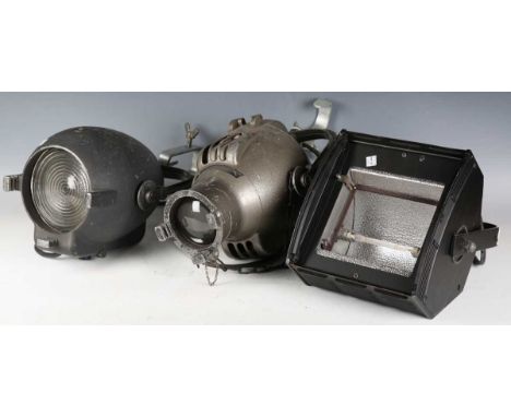 A group of three vintage theatre lights by Strand Electric.