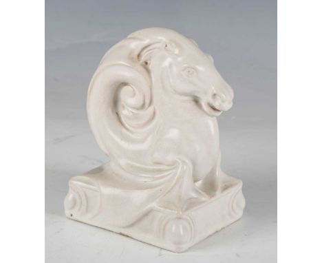 A late 19th/early 20th century Doulton Lambeth Carrara stoneware white glazed paperweight, modelled by Mark V. Marshall as a 