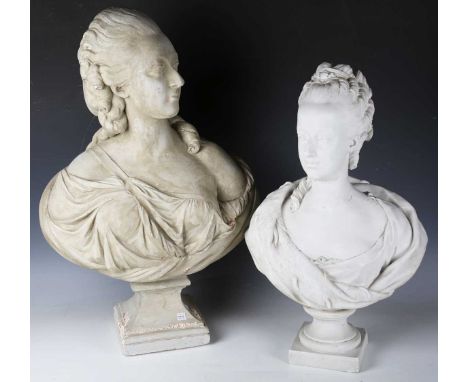 After Augustin Pajou - a late 19th century Sèvres porcelain head and shoulders portrait bust of Marie Antoinette, height 61cm