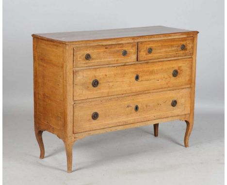An 18th century French walnut and line inlaid commode, fitted with an arrangement of drawers, height 85cm, width 109cm, depth