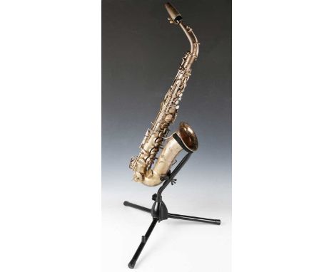An early 20th century silver plated alto saxophone by Hawkes &amp; Son, serial number '52664', cased.