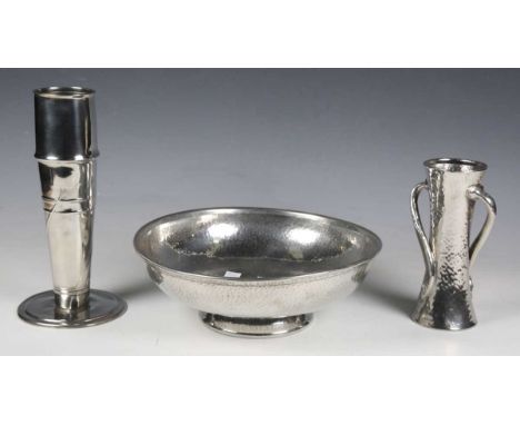A Liberty &amp; Co 'Tudric' pewter vase, designed by Oliver Baker, model number '030', height 18cm, together with a 'Tudric' 