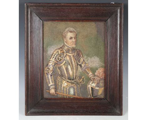An early 20th century silkwork and chenille half-length portrait of Prince William of Orange, after Antonis Mor, finely worke