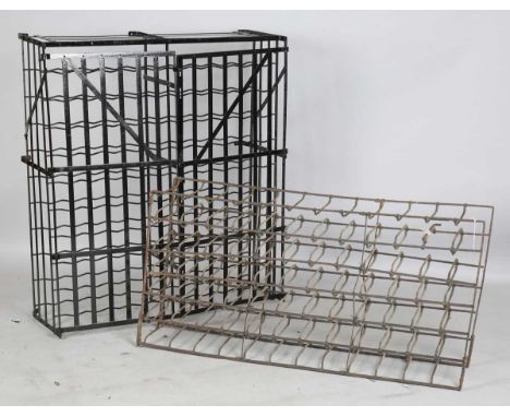A 20th century wrought iron wine bottle cage, fitted with two hinged doors, height 114cm, width 103cm, together with a 19th c
