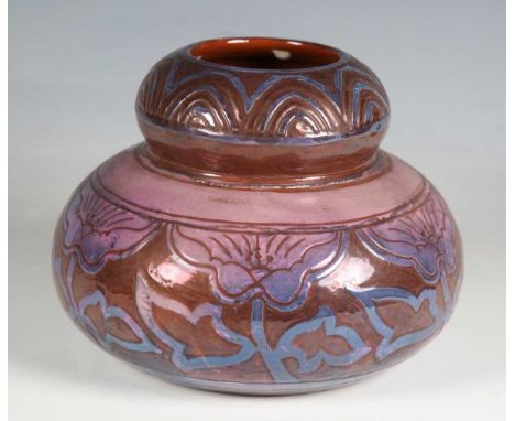 An early 20th century Wileman &amp; Co Foley China Spano-Lustra vase of cottage loaf shape, the main body incised with Art No