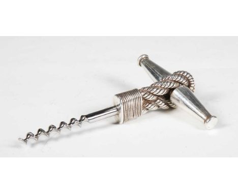 A Hermès silver plated 'Rope' corkscrew, the crossbar handle with twisted rope effect support, stamped 'Hermès Paris' to hand
