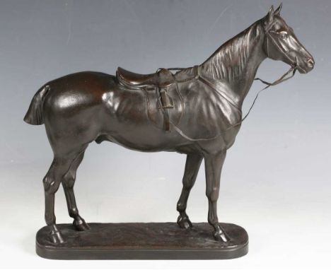 John Willis Good - Quarter Horse, a late 19th century brown patinated cast bronze model of a horse standing four-square, the 
