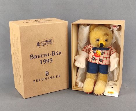 Steiff "Breuni-Bär", 655135, Ex. 70/1500,1995, Länge 20cm, mit Knopf, Schild und Fahne, in Originalverpackung