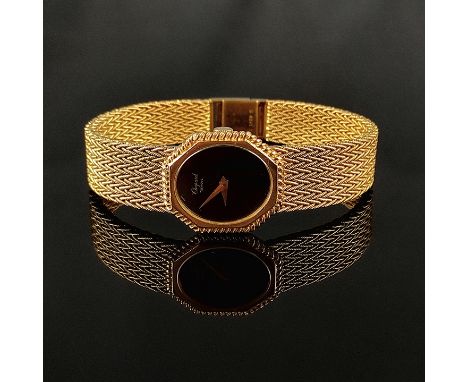 Armbanduhr Chopard Geneve, 750/18K Gelbgold, 54,2g, Handaufzug (läuft an), achteckiges Gehäuse mit schwarzem Ziffernblatt, Ma