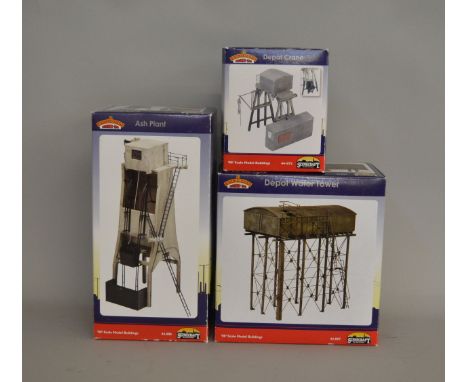 OO Gauge. 3 boxed Model Buildings from the Bachmann 'Scenecraft' range including 44-086 Ash Plant, 44-097 Depot Water Tower a
