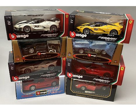 8 Burago 1/18 scale Ferrari diecast model cars. All boxed. (8)