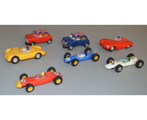 7x vintage Scalextric models including Minis and a Jaguar D Type.