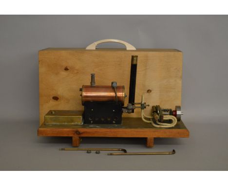 Live Steam. A scratch built Static Steam Engine, which has been fired, housed in a wooden carry case the external dimensions 