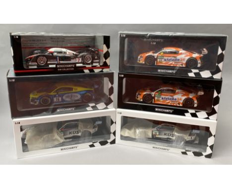6 Minichamps 1/18 scale racing car models. All boxed.