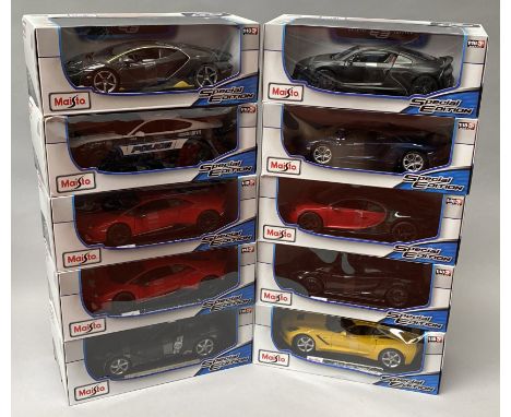 10 Maisto 1/18 scale diecast model cars. All boxed.