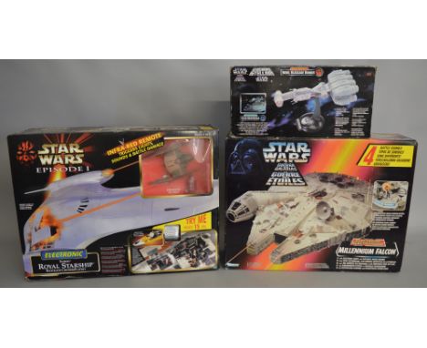 A Star Wars Episode I Naboo royal Starship together with Millennium Falcon and a Kenner Rebel Blockade Runner, all boxed (3)
