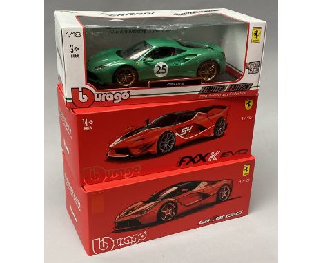 3 Burago 1/18 scale Ferrari models. All boxed.