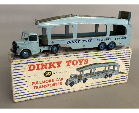 Dinky Supertoys 582 Pullmore Car Transporter - rare 6 rivet version with light blue cab. With original box.