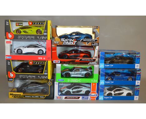11x 1:24 scale diecast models including Rastar, Bburago, Motor Max, Hobbs &amp; Shaw McLaren 720S etc. all boxed.
