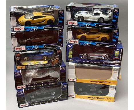 10 assorted Maisto 1/18 scale diecast model cars. All boxed.