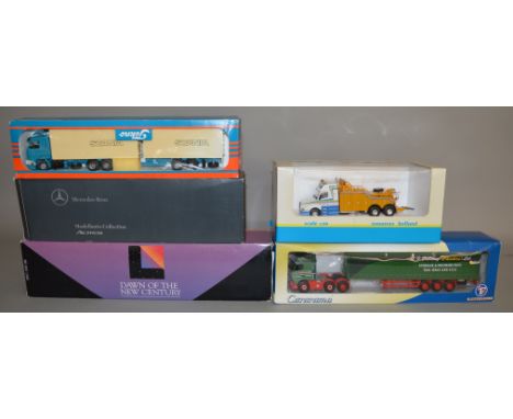 5x 1:50 scale truck models including Tenko, mercedes Benz etc, all boxed.