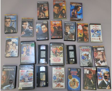 James Bond collection of VHS videos including first edition Warner home video moulded big box rental versions of The Spy Who 