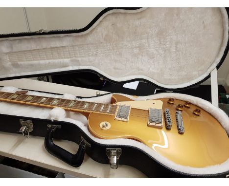 Gibson Les Paul Standard Gold top electric guitar embossed on guitar head reverse serial number "000690617" and "made in USA 