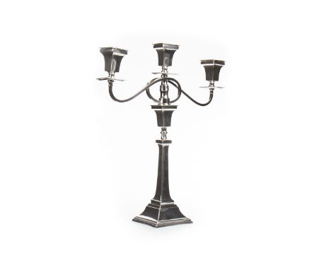 EDWARD VIII SILVER TWO BRANCH CANDELABRUM, maker Britton, Gould &amp; Co, Birmingham 1936, with two scrolling branches issuin