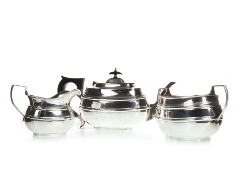 GEORGE V SILVER THREE PIECE TEA SERVICE comprised of pieces by two makers, including tea pot by Viner's Ltd (Emile Viner), Sh
